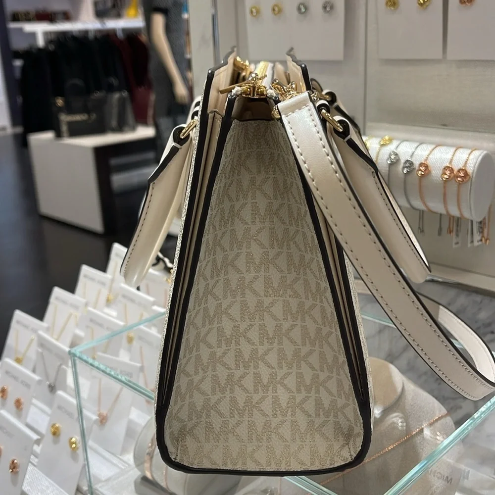 Michael Kors Sheila Medium Signature Logo and Metallic Satchel Crossbody CZ NWT